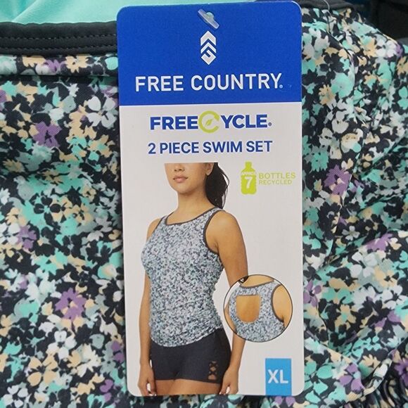 Free Country Women's Seaside Petals Full Side Shirring Tankini Top Sizes XLARGE - Picture 9 of 13